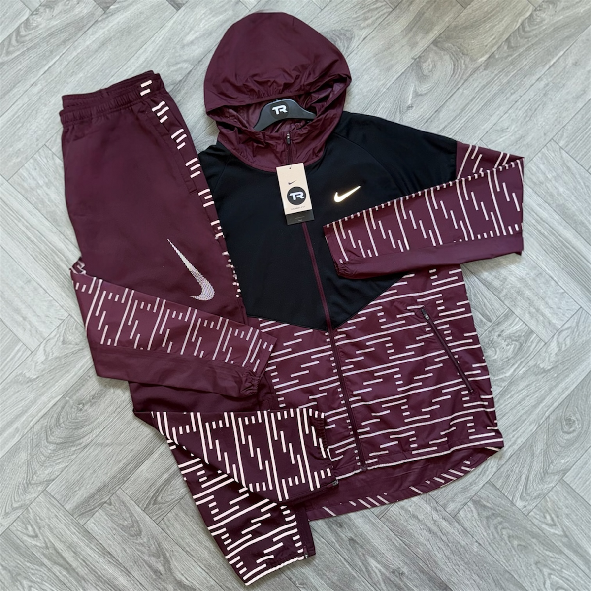 (New) Burgundy Nike Therma-Fit Flash Reflective Tracksuit Set